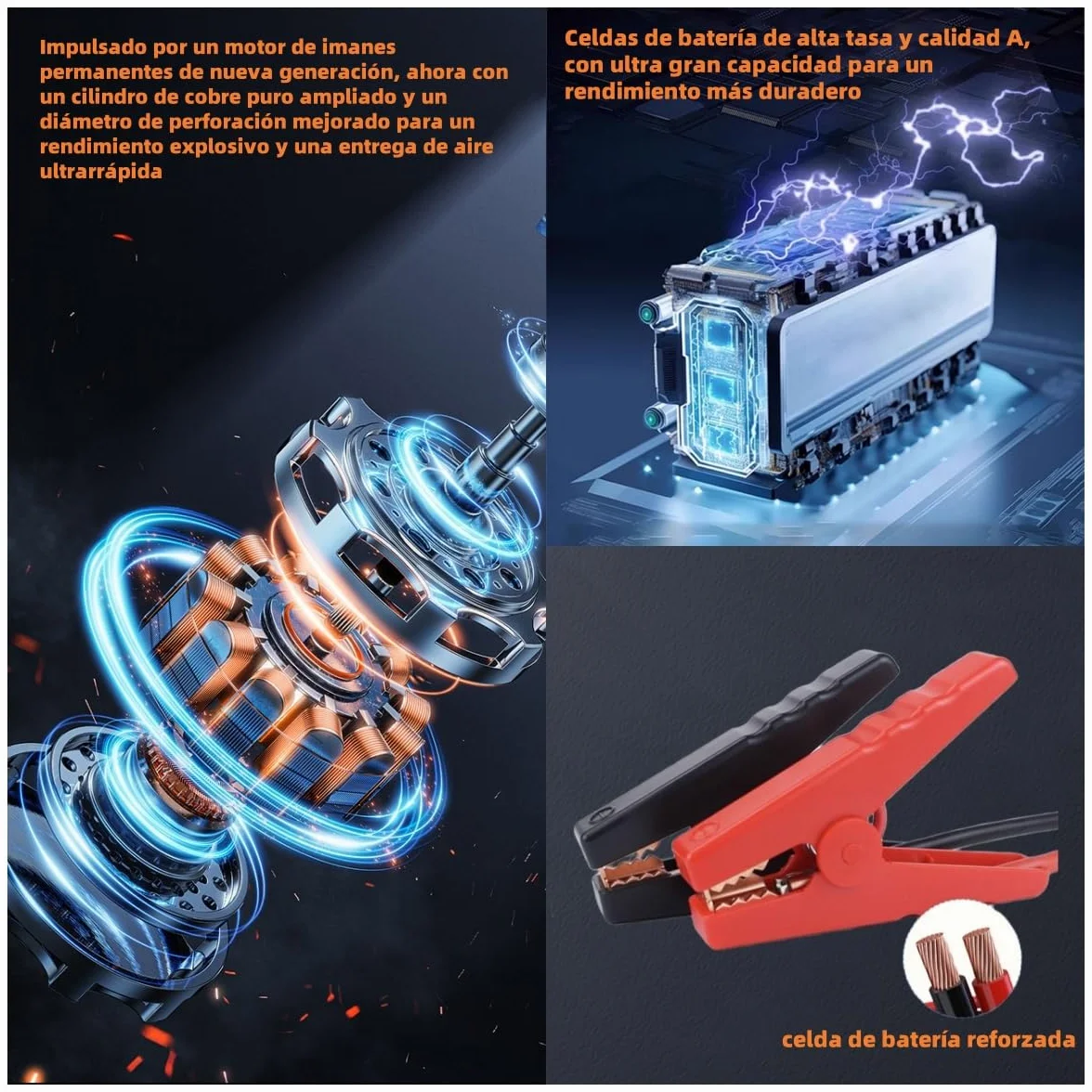 27000mAh Arrancador de Baterías de Coche con Compresor de Aire/18W Carga Rápida/Luz LED de 1600 lúmenes/160W DC out/Pantalla LCD/Carga rápida 3.0(All Gas o 12L Diesel) UTRAI 8000A Jump Starter