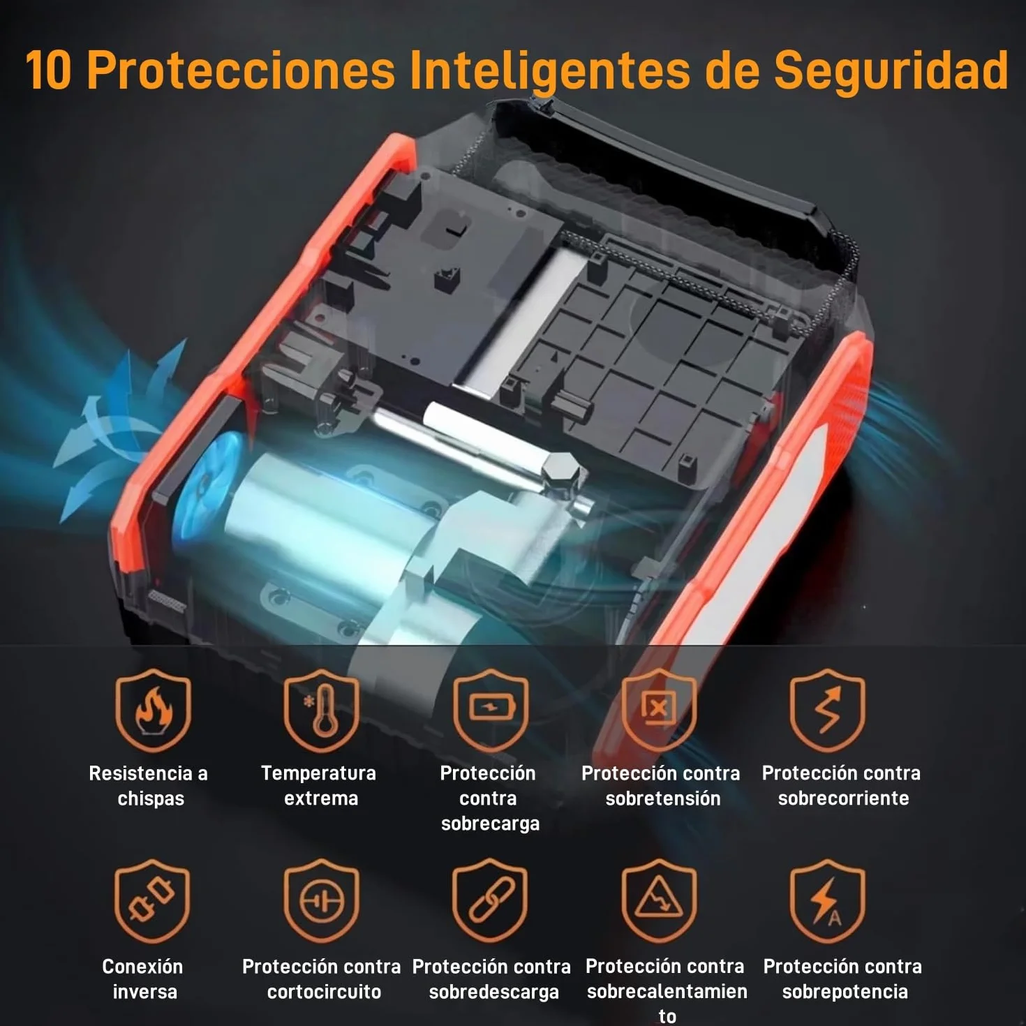 27000mAh Arrancador de Baterías de Coche con Compresor de Aire/18W Carga Rápida/Luz LED de 1600 lúmenes/160W DC out/Pantalla LCD/Carga rápida 3.0(All Gas o 12L Diesel) UTRAI 8000A Jump Starter