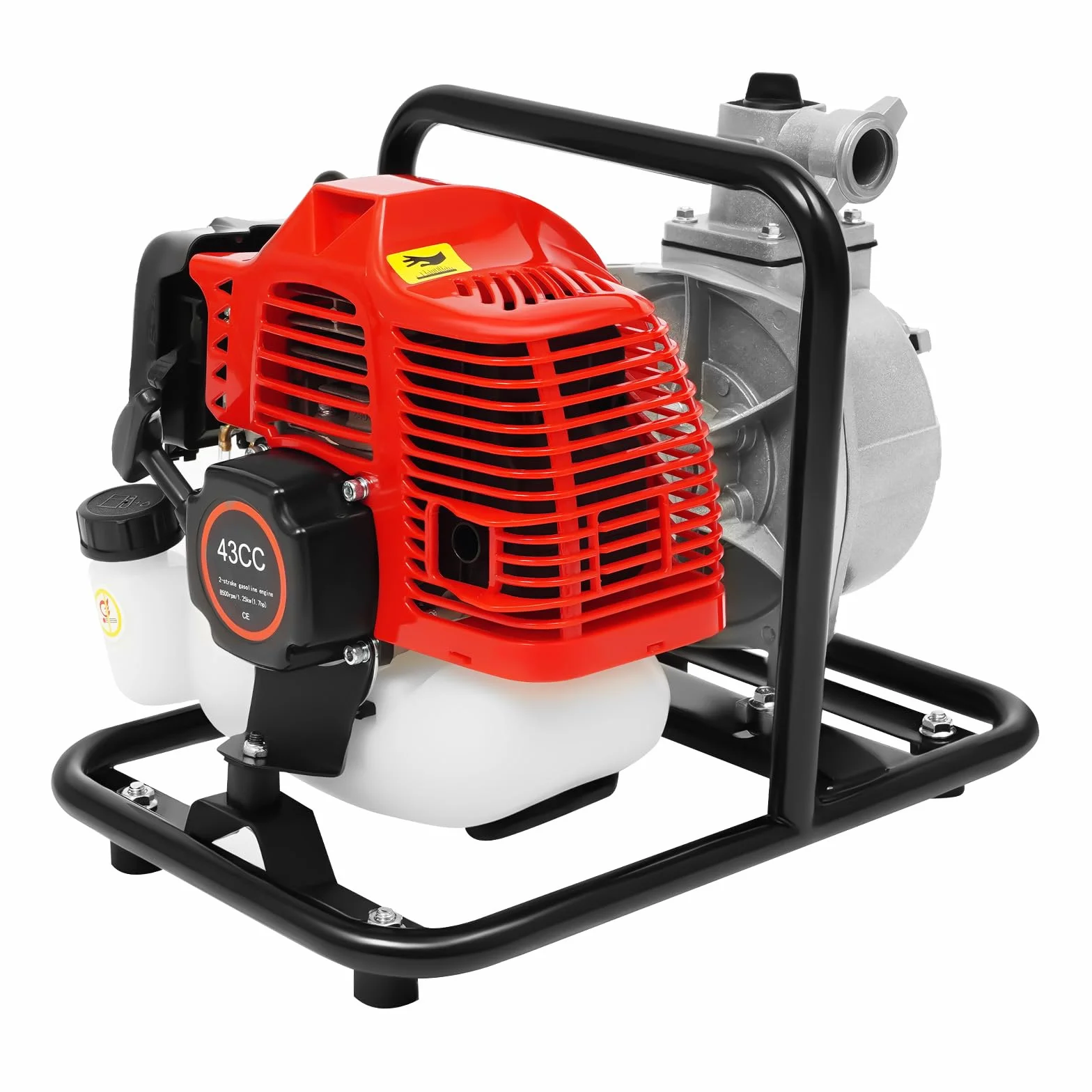 Bomba de agua de gasolina de 1 pulgada, motor de 2 tiempos de 43 cc, bomba de jardín autocebante de 1,7 CV, altura máxima de extracción de 30 m, 8100 l/h, ideal para agua sucia, estanque, piscina
