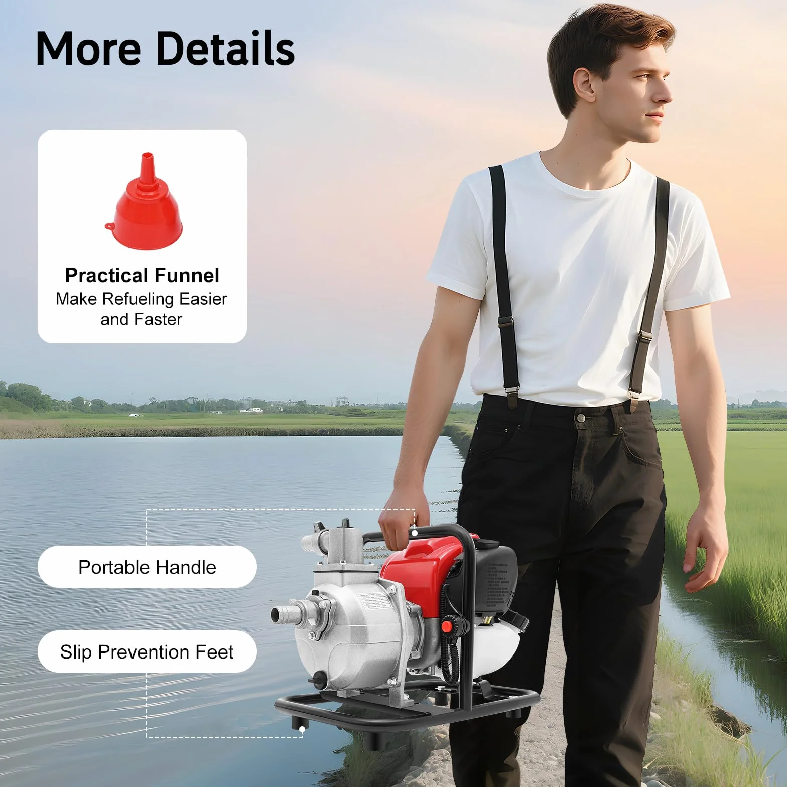 Bomba de agua de gasolina, 4 tiempos, 38 cm³ con caudal de 8000 l/h, potente bomba de extracción de agua para jardín, riego y drenaje