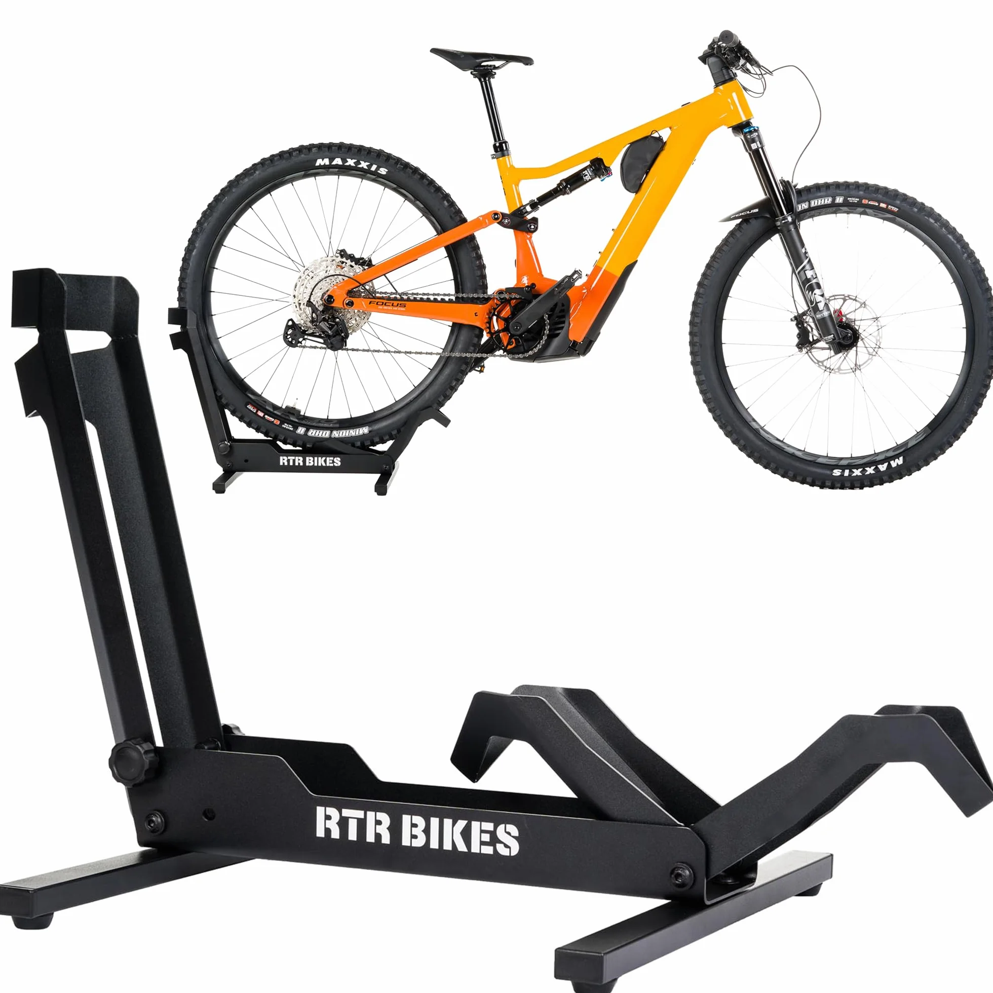 RTR BIKES Brutus Soporte Bicicleta Suelo Profesional – Base Robusta para E-Bike y MTB hasta 30kg – Acero Estable – Compatible Ruedas 26-29" y Neumáticos 2,8" – Made in EU